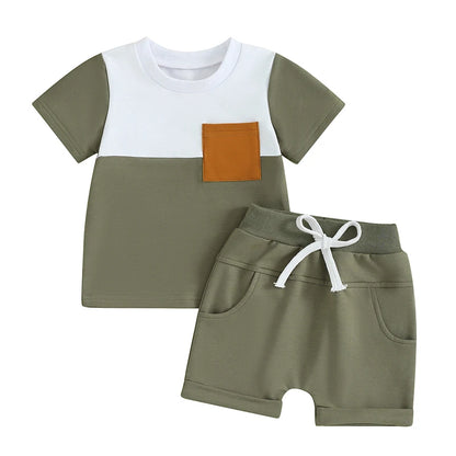 Summer Clothes Color Block Short Sleeve T-shirts + Shorts Set