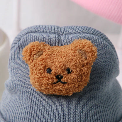 Cartoon Bear Baby Hat Cute Autumn Winter Warm Knitted Cap Beanies Infant Toddler Korean Solid Color Kids Boy Girl Beanie Caps 모자