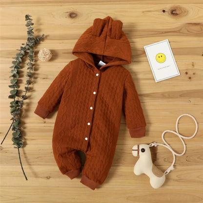 Baby Romper Cute Ears Solid Hooded Long Sleeve Baby Bodysuit