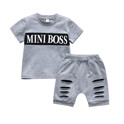 "Mini Boss" Letters Print T-shirt and Shorts Outfit