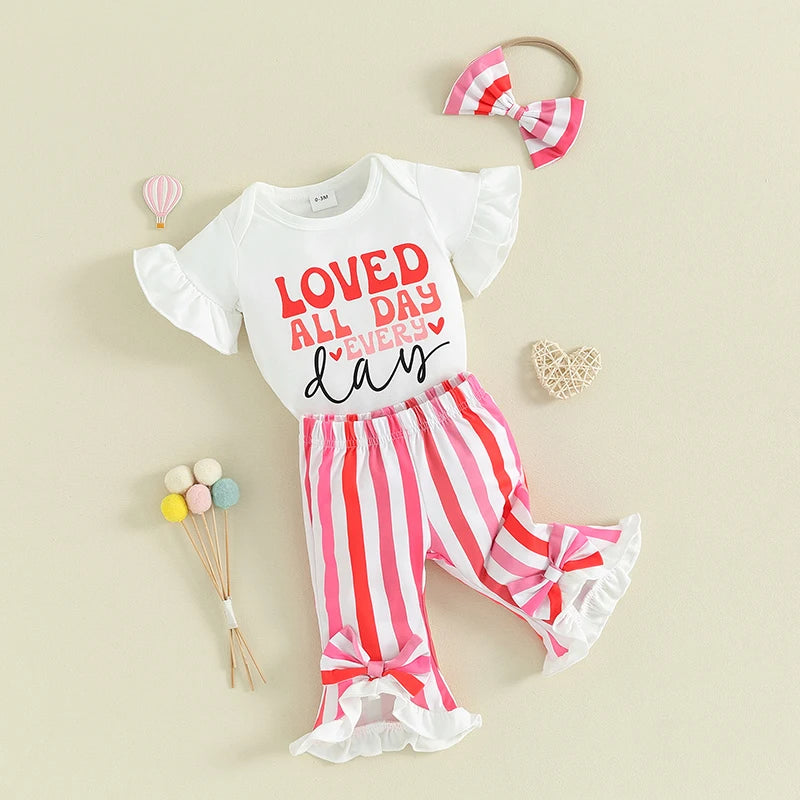 Infant Baby Girl Valentines Day Bell Bottom Outfit