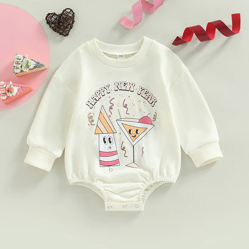 Newborn Baby Girl Boy Valentines Day Outfit Oversized Love Letter Print Sweatshirt Romper  Infant Clothes