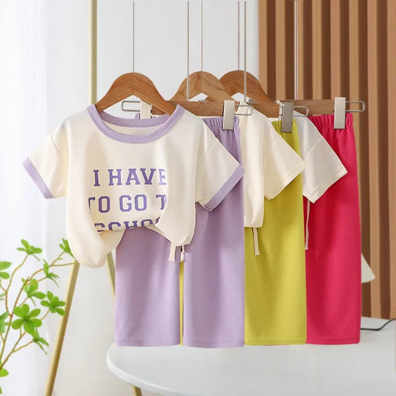 2024 Summer Children Clothes Sets Sports School Outfits for Baby Girl Boy Suit T-shirts+Pants 2 Piece Kids 1-8Yrs Clothing