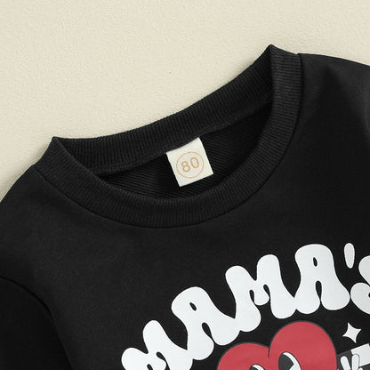 Boy Long Sleeve Mamas Valentine Sweatshirt  and Long Pants Spring Outfits