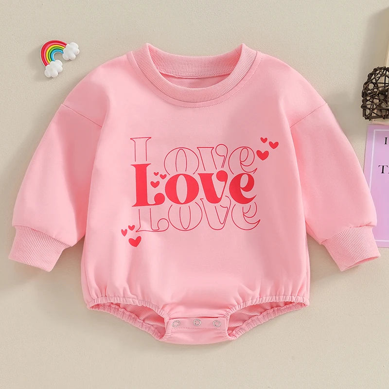 Infant Baby Girl Love Romper Pink long sleeves