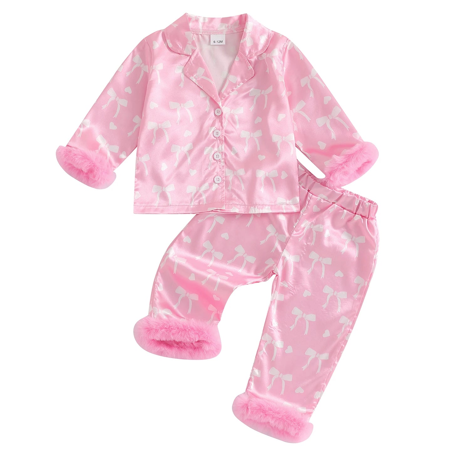 Valentine Pajamas Sets Bow Print Plush Long Sleeve Tops With Pants