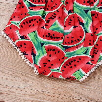 Watermelon Print Bodysuit Headband Short Sleeve Romper