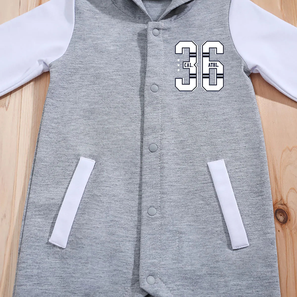 Baby Romper Grey Longsleeve Hooded Baseball Clothes 36 Classic Sport Typography Jersey