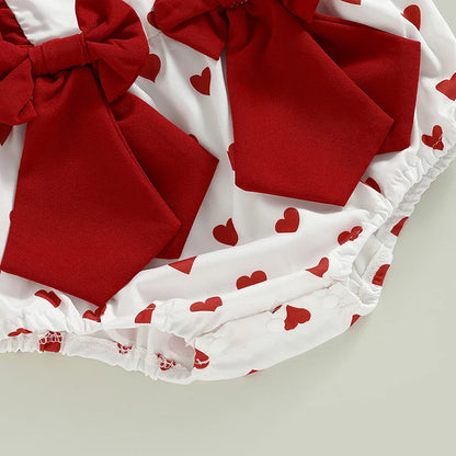 Sleeveless Bow Front Heart Print Romper with Headband