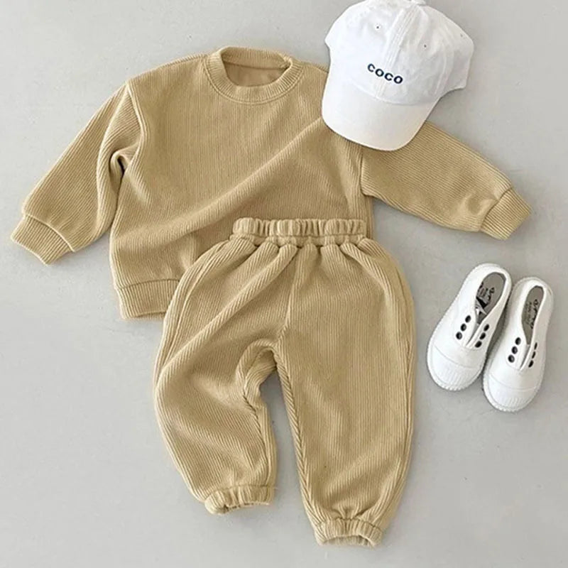 Long Sleeved Cotton Solid T-shirt + Pants Winter Set