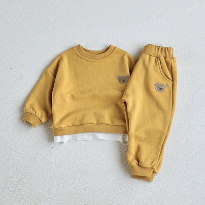 Bear Embroidery Hoodies and Pants 2Pcs Suit