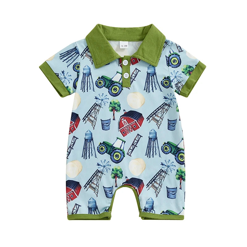 Short Sleeve Lapel Western Elements Print Jumpsuit