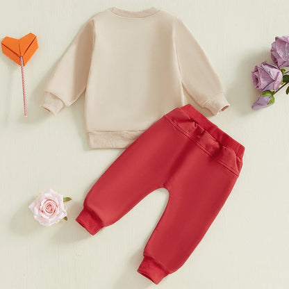 Long Sleeve Embroidery Letters Car Sweatshirt with Sweatpants Valentine’s Day Outfit