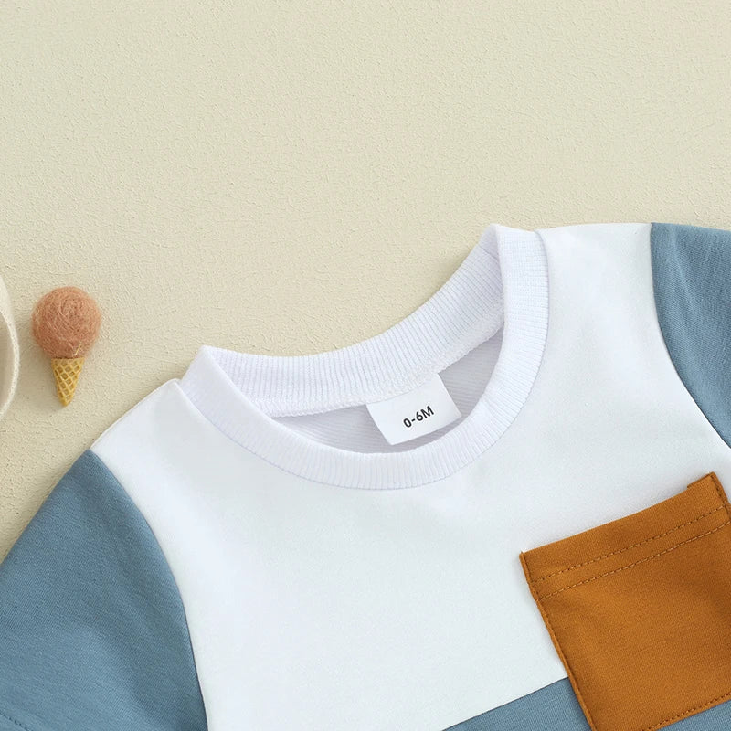 Summer Clothes Color Block Short Sleeve T-shirts + Shorts Set
