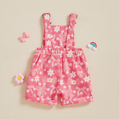 Girls Sleeveless Suspender 1-Pieces Romper Bow /Flower Print