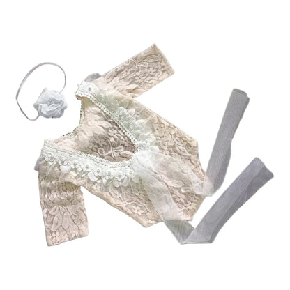 3Pcs Newborn Photography Props Baby Girl Lace Dress Infant Toddler Photo Props Headdress Outfits