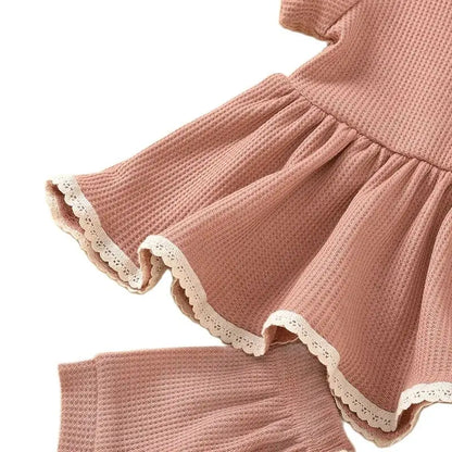 Summer Newborn Baby Girl Set Cotton linen Solid O-neck Short Sleeve Ruffles T-shirt Shorts Suit Infant Clothes Outfit