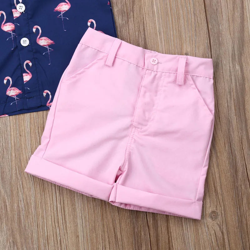 Gentleman Flamingo Short Sleeve Shirt+Shorts