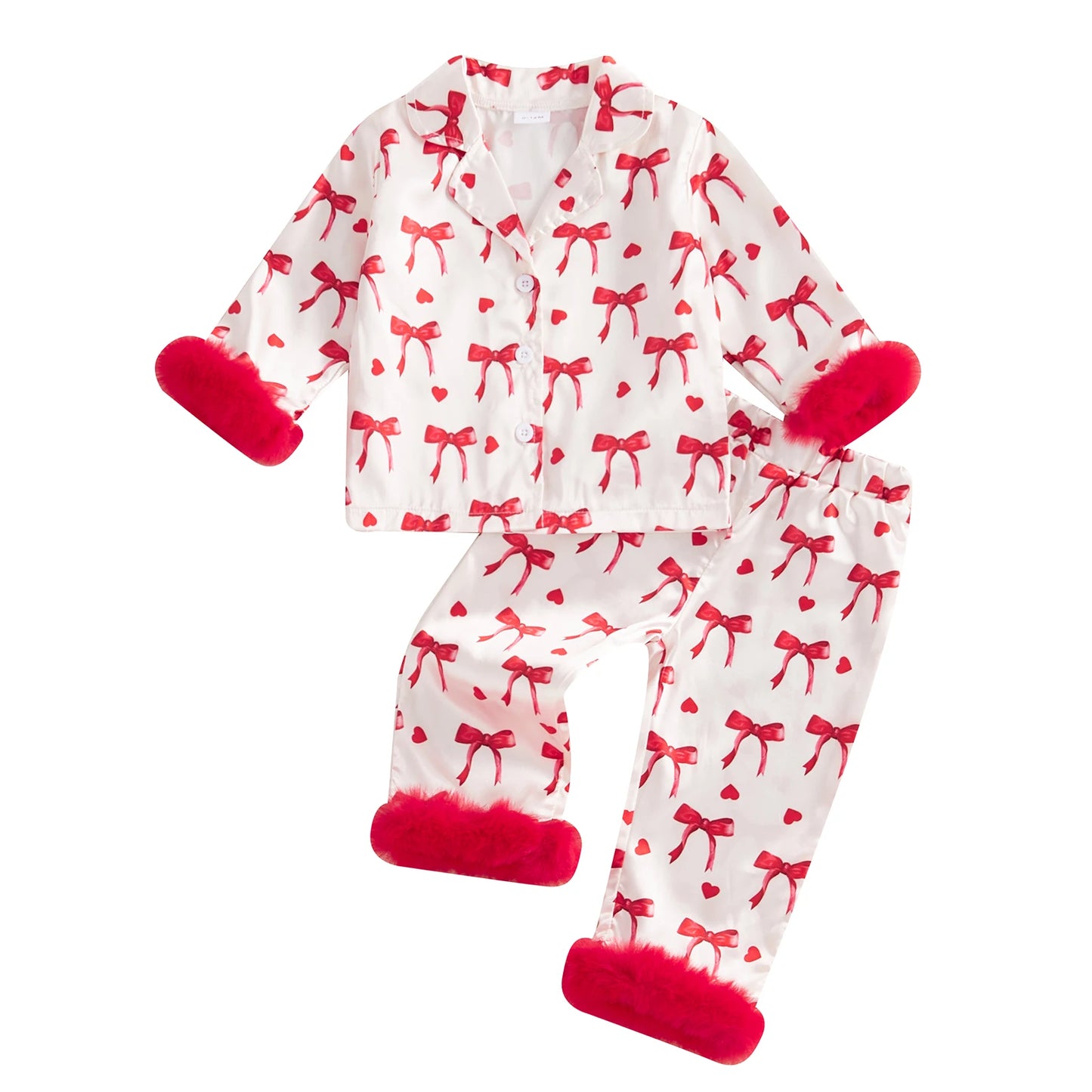 Valentine Pajamas Sets Bow Print Plush Long Sleeve Tops With Pants