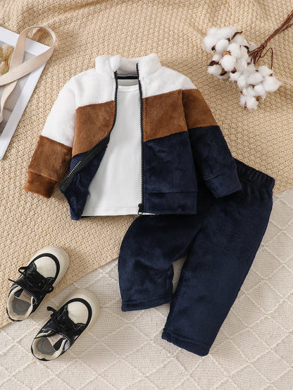 3pcs Baby Clothes Set Fleece Jacket and Pants+T-Shirt Outfit