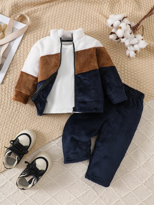 3pcs Baby Clothes Set Fleece Jacket and Pants+T-Shirt Outfit