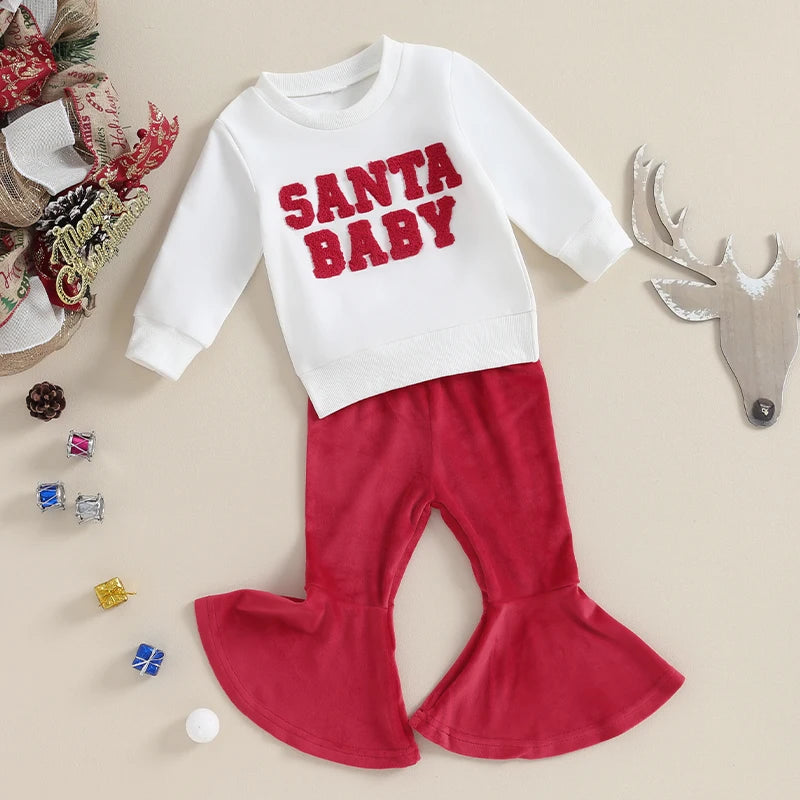 Girl Christmas Ribbed Flare Pants Set