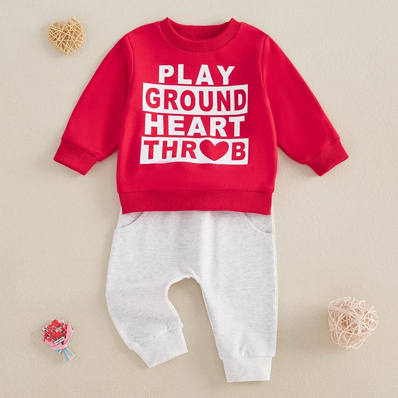 Boy Valentine's Day Outfit Letter Print Sweatshirt and Elastic Pants