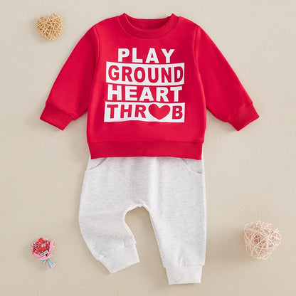 Boy Valentine's Day Outfit Letter Print Sweatshirt and Elastic Pants