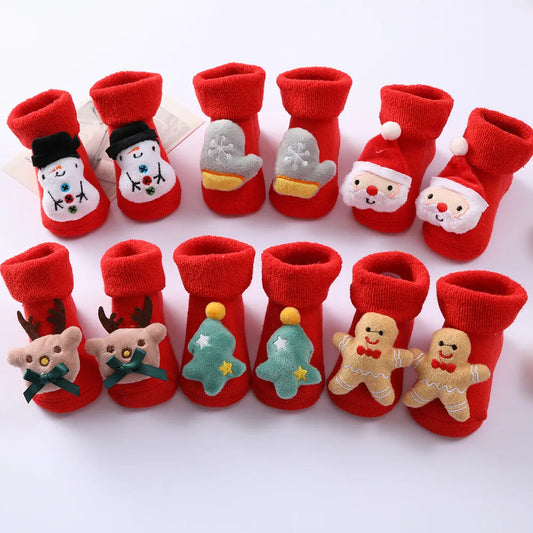 Baby Stuff Toddler Socks Boy Girl Autumn Winter Newborn Warm Cotton Sock Cartoon Animal Red Christmas Socks Infant Clothing 0-1y