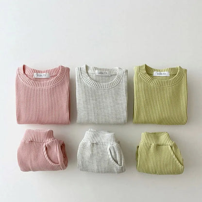 Toddler Waffle Cotton Sweatshirt + Pants 2pcs Outfit