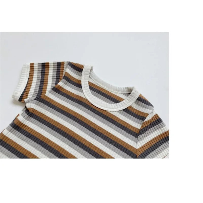 Summer 2 Pieces Toddler Infant Kid Baby Boy Clothes Sets Soft Short Sleeve T-shirt Tops Striped Shorts Summer Outifts Clothing