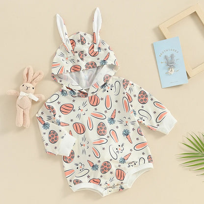 Long Sleeve Crewneck Hooded Bunny Romper