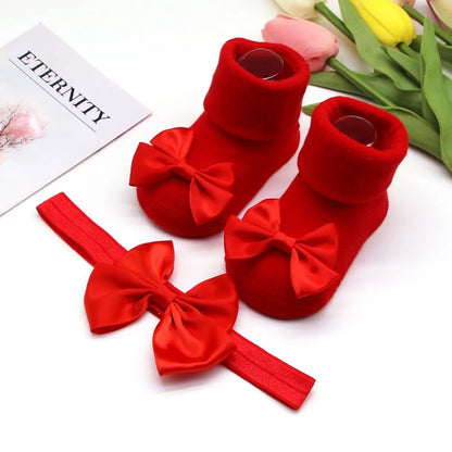 Baywell Fashion Baby Girls Headband + Socks Set 0-12 Months Cute Toddler Princess Socks Autumn Infant Bow-knot Socks