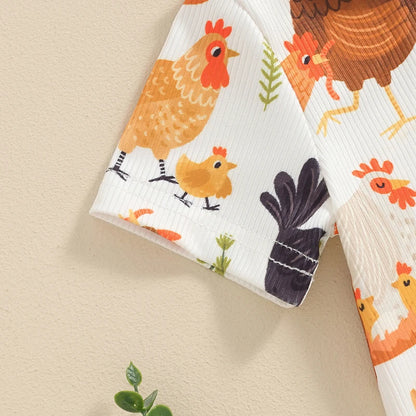 Western Farm Animals Chicken Print Romper