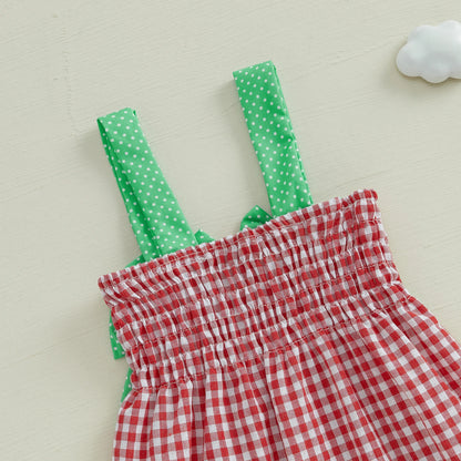 Girl Slip Dress Sweet Bows Watermelon Print Plaid Infant Sundress