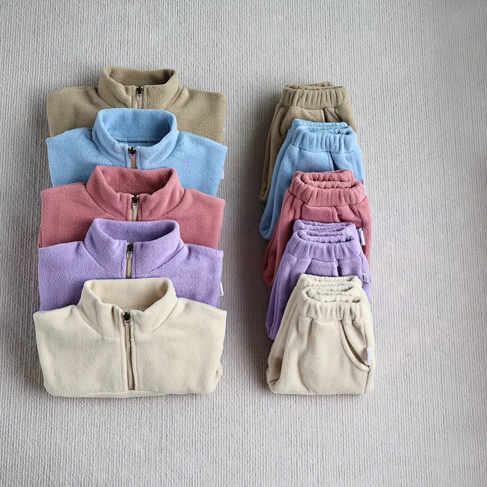 Toddler Fleece Solid Color Hoodies Outfit 2PCS