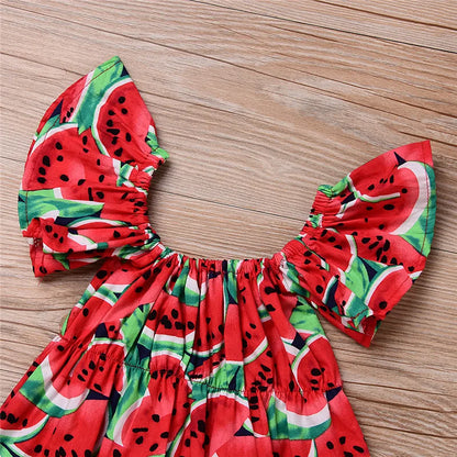 Watermelon Print Bodysuit Headband Short Sleeve Romper