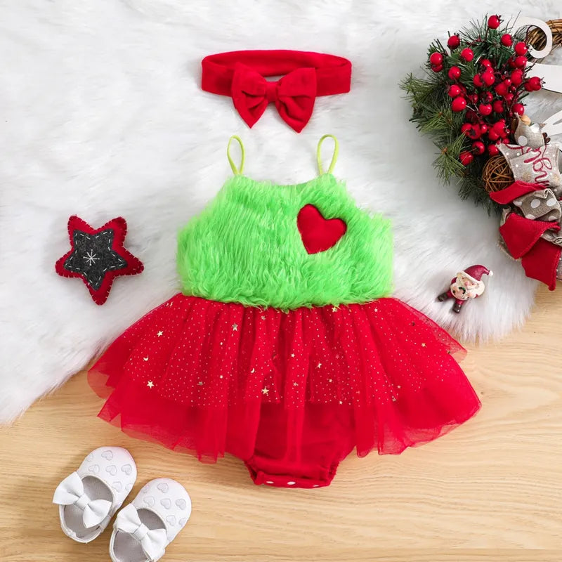 Infant Baby Festive Joy Sleeveless Romper and Tulle Dress Set