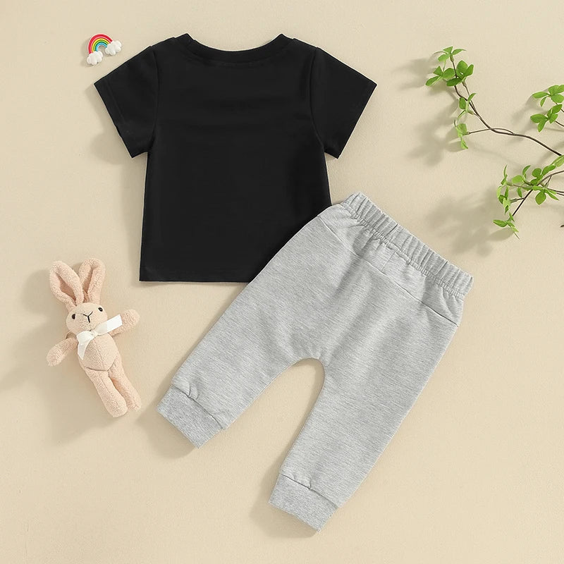 Baby Boy Easter Outfit Hip Hop Bunny Short Sleeve Tops Pants Set