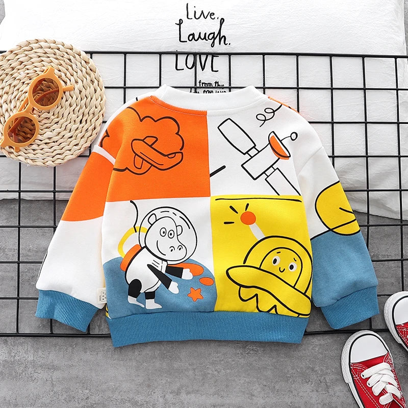 New Spring Autumn Baby Boys Girl Cartoon Cotton Printe Hoodies Children Kids Casual T-Shirt Sportswear Infant Clothing 0-5 Years