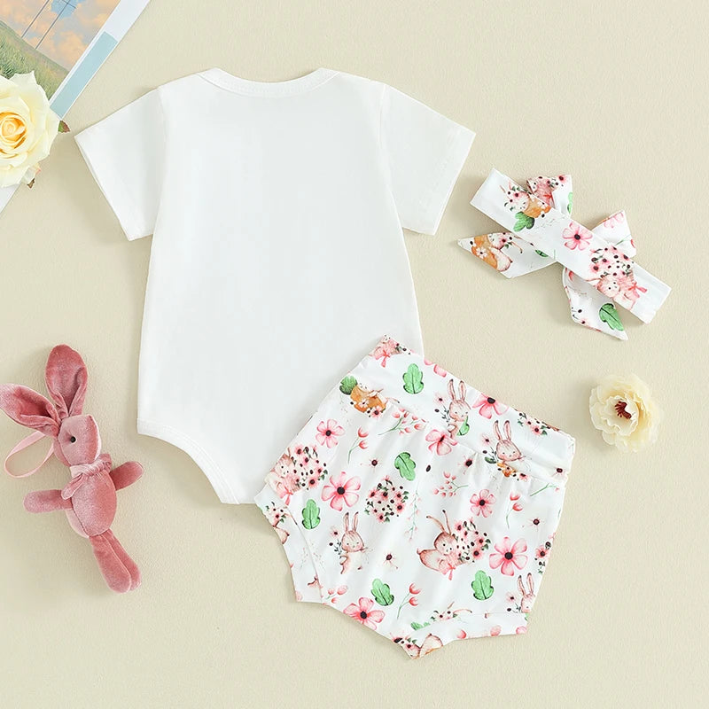 Letter Romper and Bunny Shorts Set with Headband