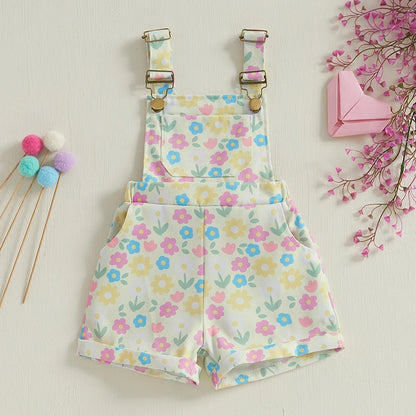 Baby Girl Overalls Sleeveless Square Neck Floral Print