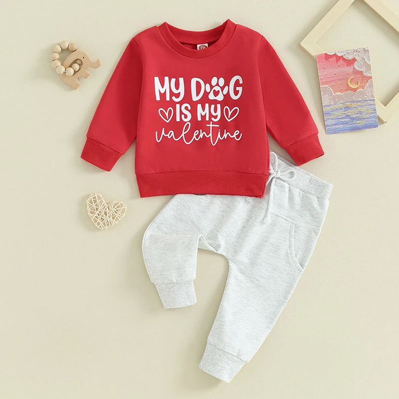 Infant Baby Boy Clothes Set Mama s Boy Heart Shirts Crewneck Sweatshirt Red Jogger Pants Valentine s Day Outfit