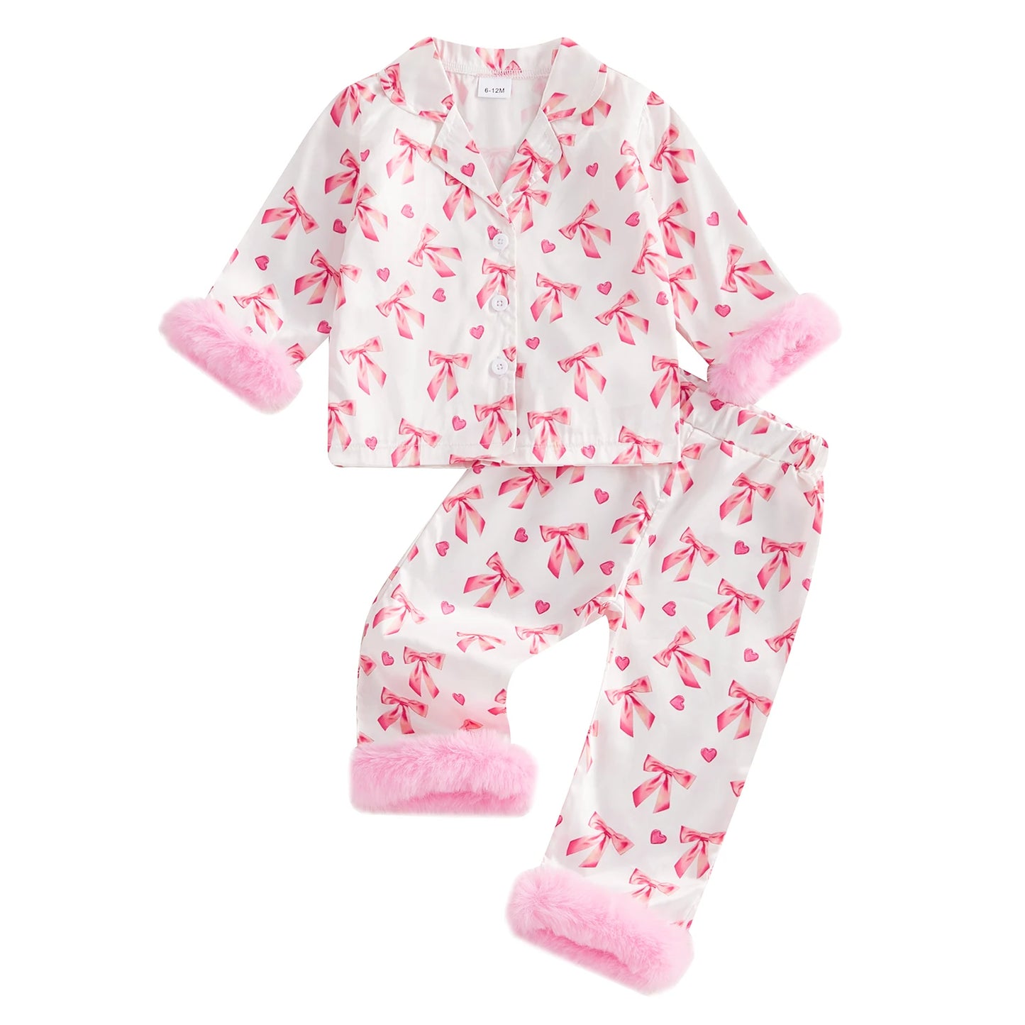 Valentine Pajamas Sets Bow Print Plush Long Sleeve Tops With Pants
