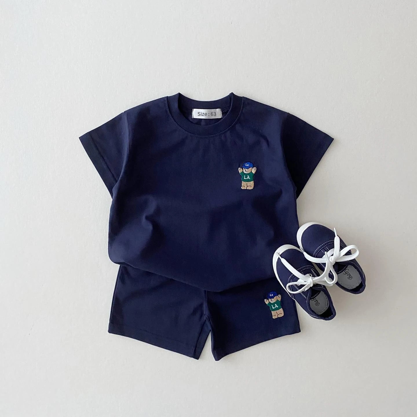Top and Bottom Set Bear Embroidery Thin Casual Sports Outfit