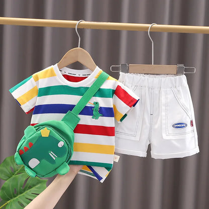 Dinosaur Shirt Shorts Bag 3Pcs/Sets Infant Casual Outfits Kids Tracksuits