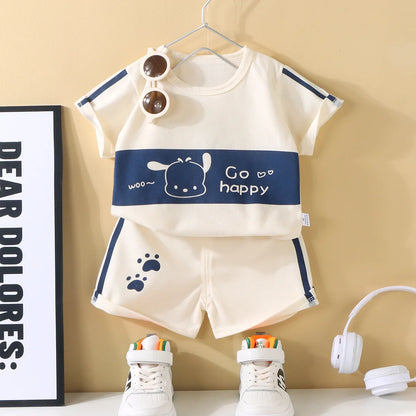 Back to School Outfits 2025 New Summer Boy Girls Beach Clothes T-Shirts+Shorts Cute Cartoon 2Pcs Kids Sets 1-7Yrs Casual Sets