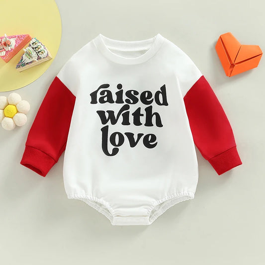 Newborn Baby Girl Boy Valentines Day Outfit Oversized Love Letter Print Sweatshirt Romper  Infant Clothes