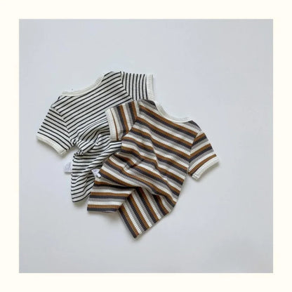 Summer 2 Pieces Toddler Infant Kid Baby Boy Clothes Sets Soft Short Sleeve T-shirt Tops Striped Shorts Summer Outifts Clothing