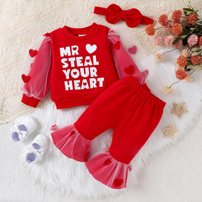 3pcs “Steal your heart”  outfit with a bow headband